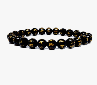 Natural OM MANI PADME HUM Black Onyx Bracelet